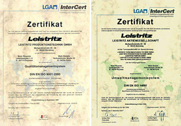 Certificates DIN ISO 9001 and DIN EN 14001